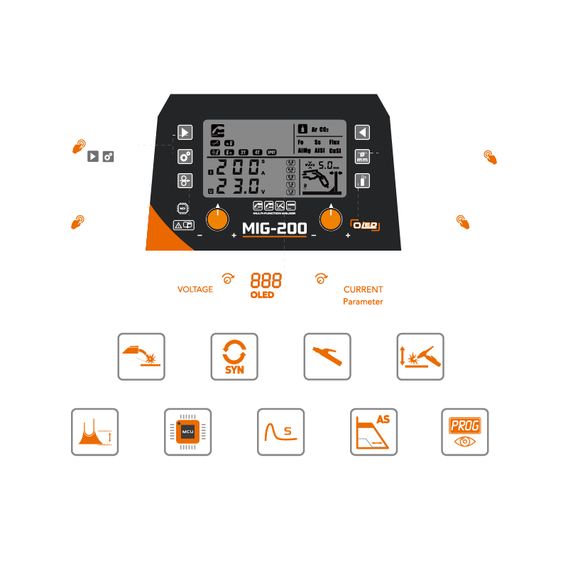 MIG 160A/180A/200A OLED MMA Lift TIG AlSi AlMg