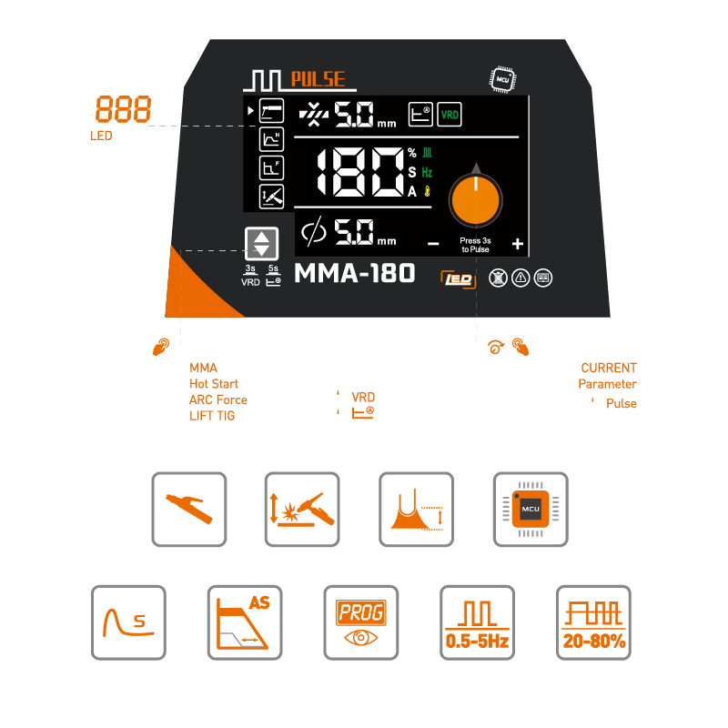 Equipo de soldadura por arco MMA Digital Inversor IGBT 160A 180A Equipo de soldadura por arco MMA Digital Inversor IGBT 160A 180A
